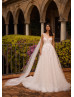 One Shoulder Beaded Ivory Lace Tulle Sparkly Wedding Dress